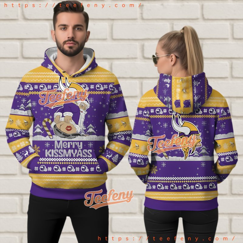 Minnesota Vikings Funny Merry Kissmyass Ugly Christmas 3D Hoodie