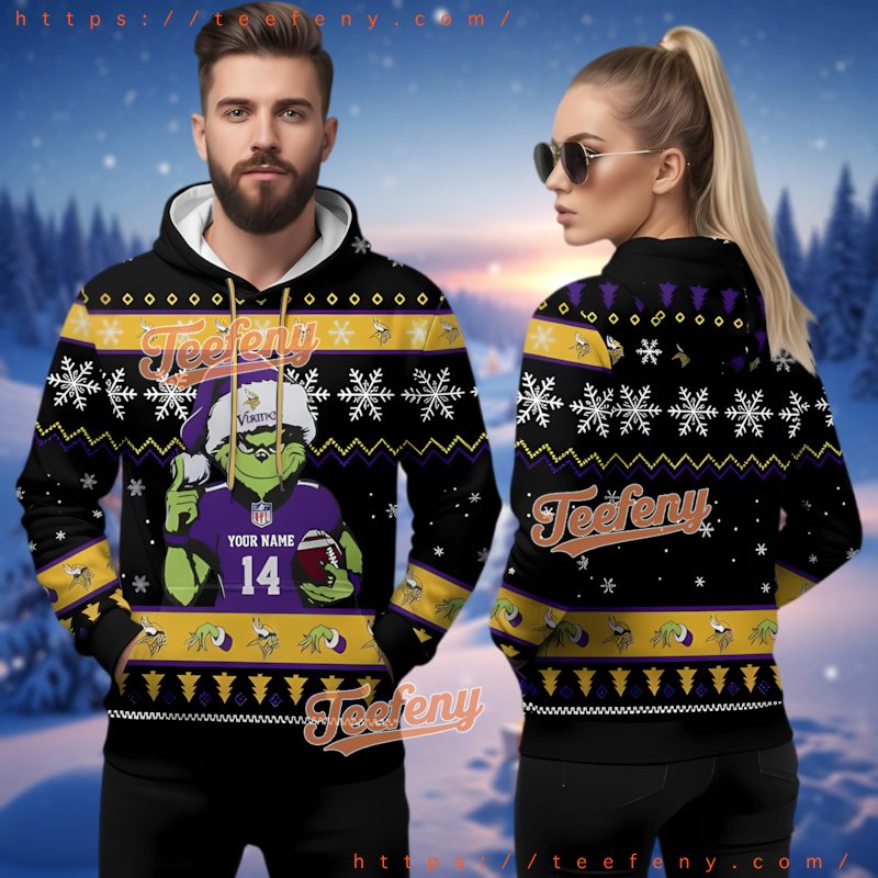 Minnesota Vikings Grinch Christmas 3D Ugly Hoodie For Teen