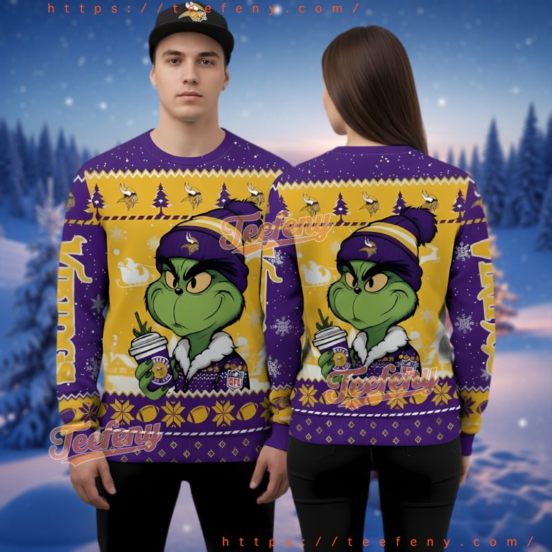 Minnesota Vikings Grinch Hand Ornament Ugly Christmas Sweater Purple