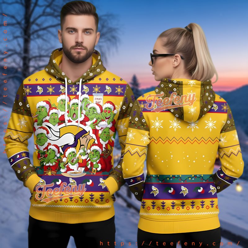 Minnesota Vikings Grinch Football Fans 3D Ugly Christmas Hoodie