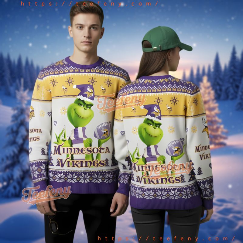 Minnesota Vikings Grinch Santa Hat Ugly Sweater Fan Gear