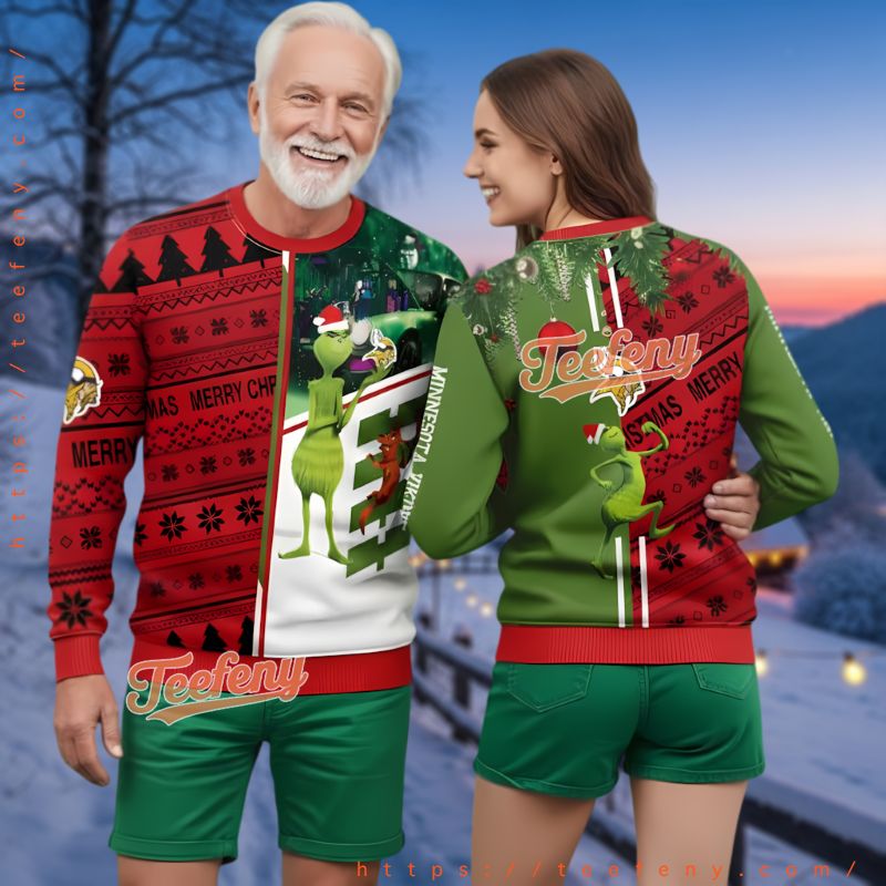 Minnesota Vikings Grinch Scooby Doo Ugly Christmas Sweater Split
