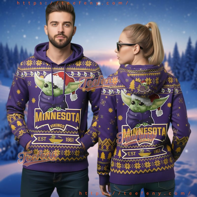 Minnesota Vikings Grogu Ugly Christmas Hoodie 3D Star Wars Holiday
