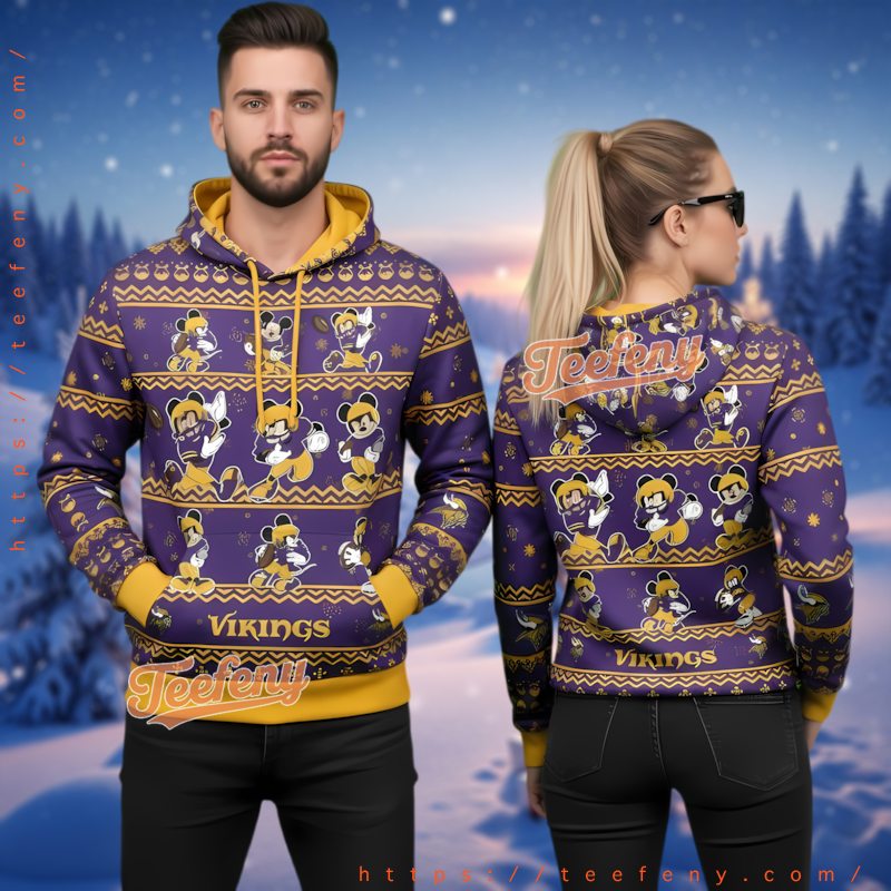 Minnesota Vikings Mickey Mouse Pattern 3D Ugly Christmas Hoodie