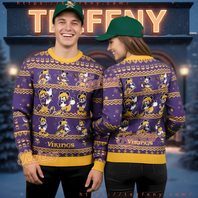 Minnesota Vikings Mickey Mouse Pattern Ugly Christmas Sweater Minnesota Vikings Mickey Mouse Pattern Ugly Christmas Sweater