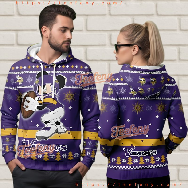 Minnesota Vikings Mickey Mouse Ugly Christmas 3D Hoodie Disney Nfl