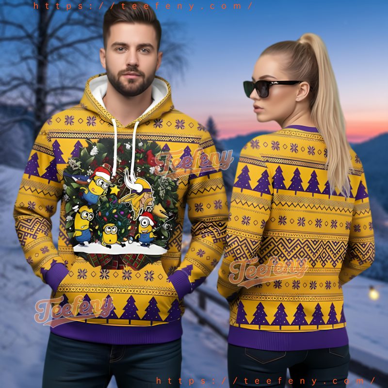 Minnesota Vikings Minions 3D Ugly Christmas Hoodie