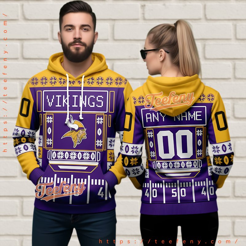 Minnesota Vikings Personalized 3D Ugly Christmas Hoodie Field Pattern Minnesota Vikings Personalized 3D Ugly Christmas Hoodie Field Pattern