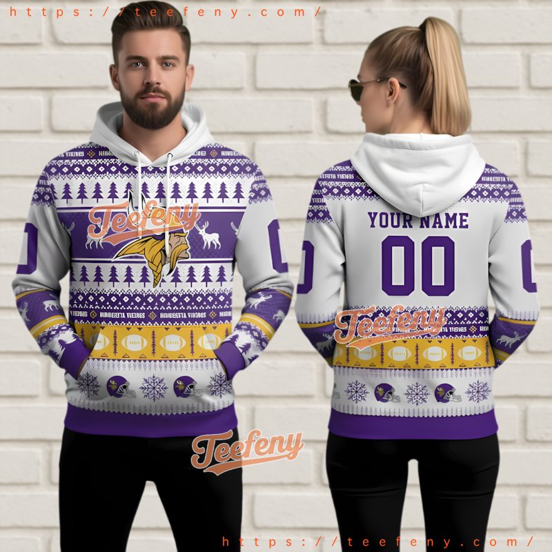 Minnesota Vikings Personalized 3D Ugly Christmas Hoodie For Couple Minnesota Vikings Personalized 3D Ugly Christmas Hoodie For Couple