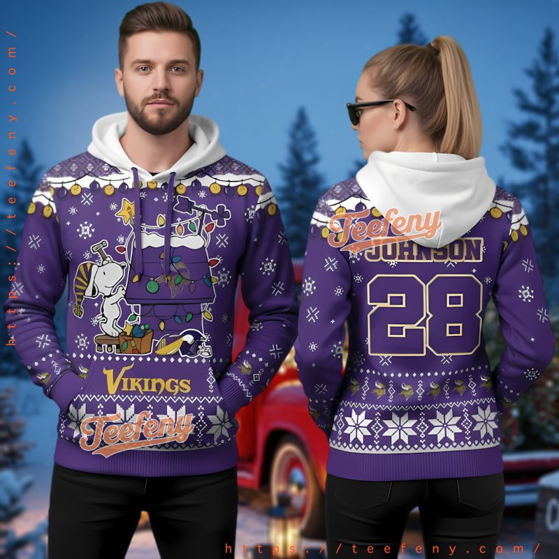 Minnesota Vikings Personalized Snoopy 3D Ugly Christmas Hoodie Minnesota Vikings Personalized Snoopy 3D Ugly Christmas Hoodie