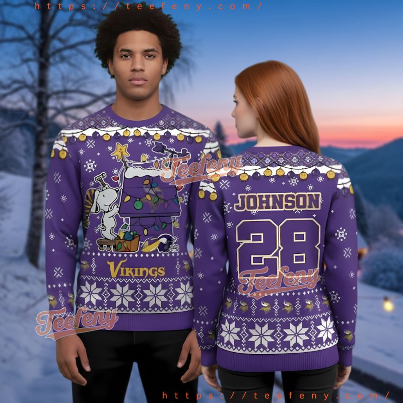 Minnesota Vikings Personalized Snoopy Christmas Ugly Sweater Peanuts