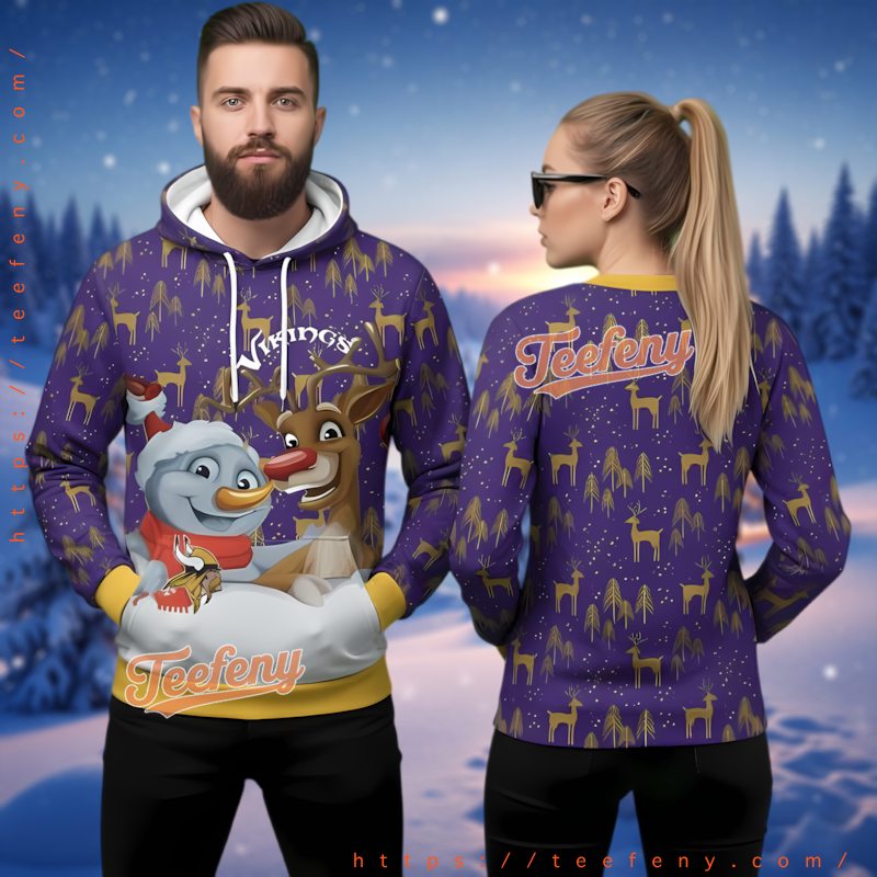 Minnesota Vikings Reindeer Snowman Ugly Christmas Hoodie 3D Pattern Minnesota Vikings Reindeer Snowman Ugly Christmas Hoodie 3D Pattern