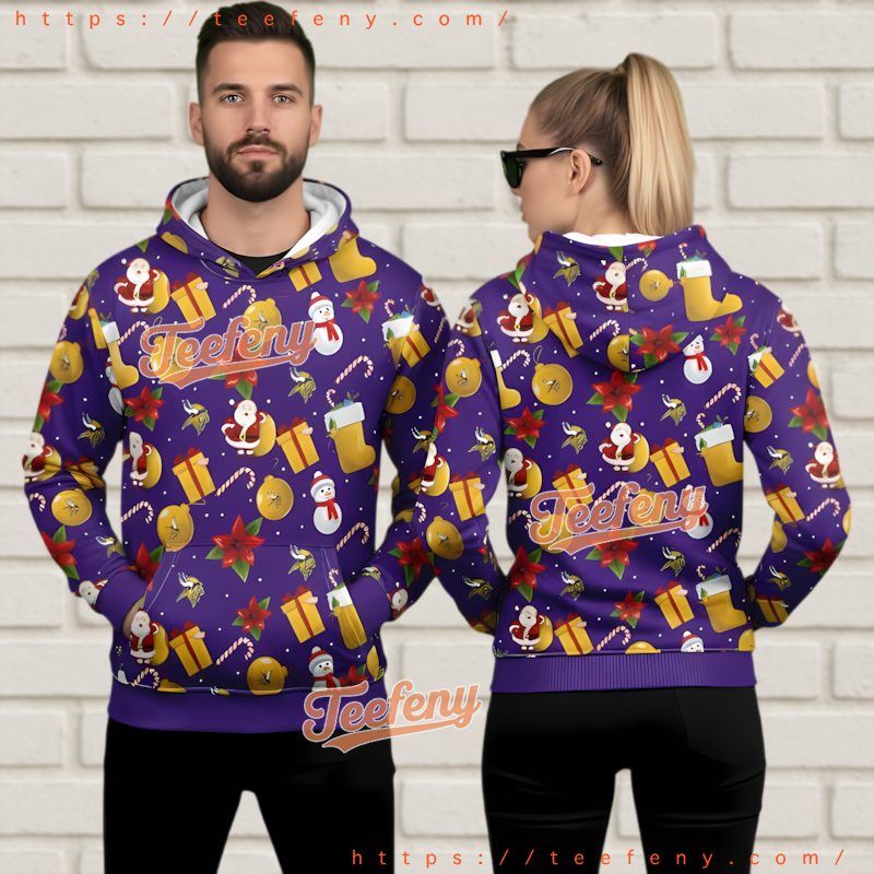 Minnesota Vikings Santa Claus Snowman Ugly Christmas Hoodie 3D Print Minnesota Vikings Santa Claus Snowman Ugly Christmas Hoodie 3D Print