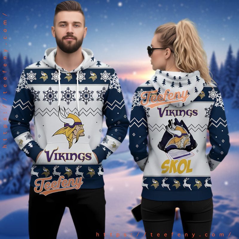 Minnesota Vikings Skol Logo 3D Ugly Christmas Hoodie Navy White Minnesota Vikings Skol Logo 3D Ugly Christmas Hoodie Navy White