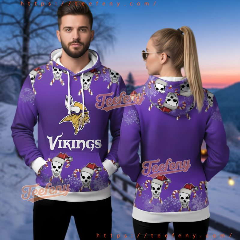 Minnesota Vikings Skull Candy 3D Ugly Christmas Hoodie For Fans Minnesota Vikings Skull Candy 3D Ugly Christmas Hoodie For Fans