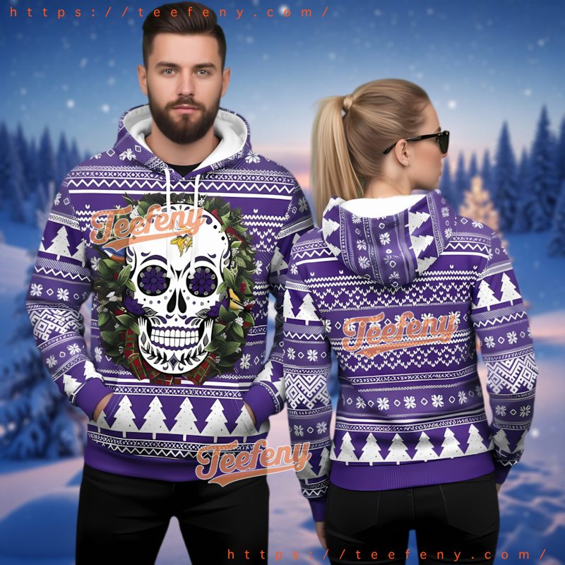 Minnesota Vikings Skull Flower Pattern Ugly Christmas 3D Hoodie Merch Minnesota Vikings Skull Flower Pattern Ugly Christmas 3D Hoodie Merch