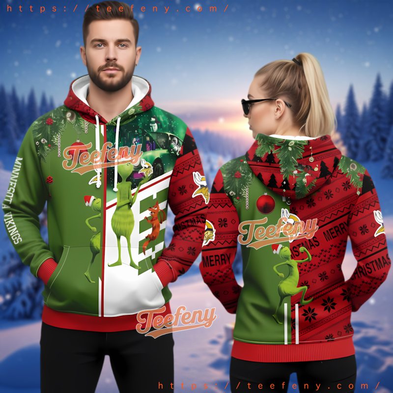 Minnesota Vikings The Grinch Max Dog 3D Ugly Christmas Hoodie Minnesota Vikings The Grinch Max Dog 3D Ugly Christmas Hoodie