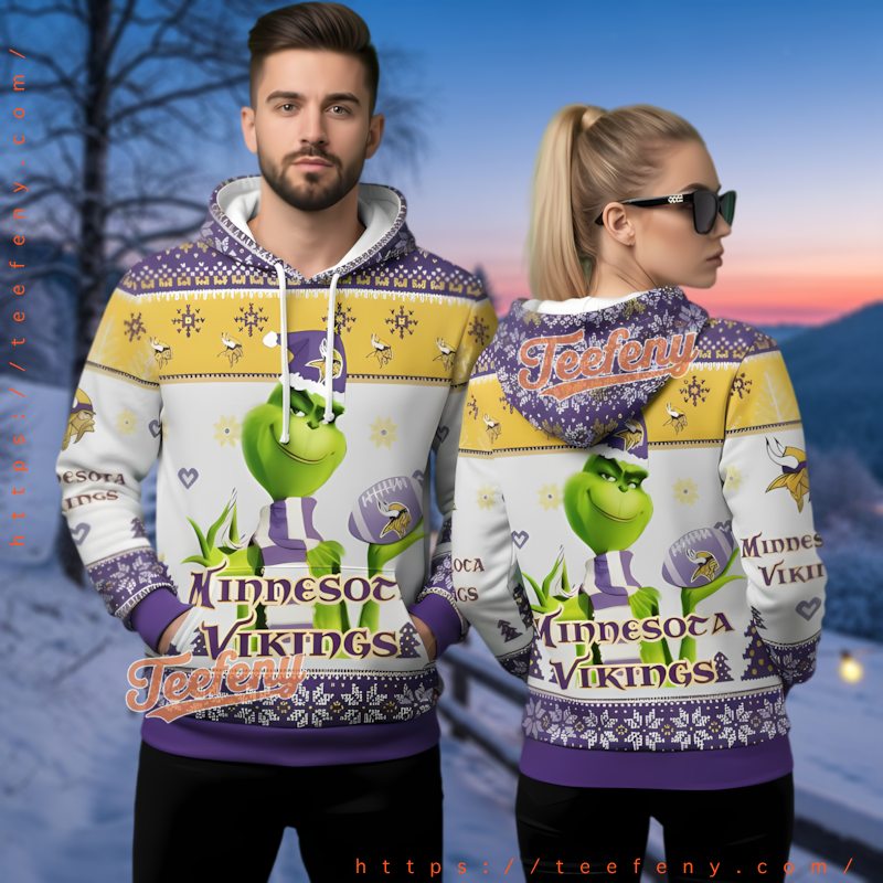 Minnesota Vikings The Grinch Stole Christmas 3D Ugly Hoodie Minnesota Vikings The Grinch Stole Christmas 3D Ugly Hoodie