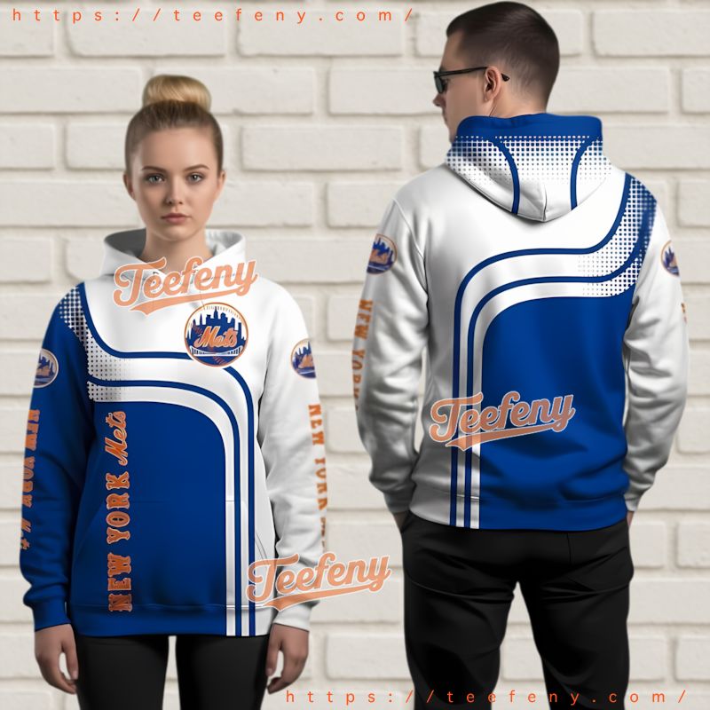 New York Mets Baseball Theme 3D Hoodie Blue White Wave Graphic