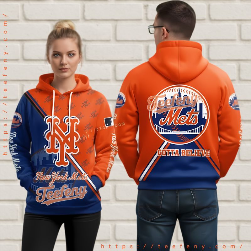 New York Mets Big Logo 3D Hoodie Split Blue Orange