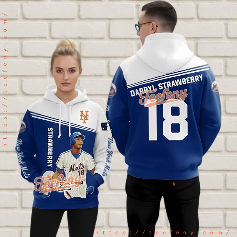 New York Mets Darryl Strawberry 3D Hoodie Player 18 Blue