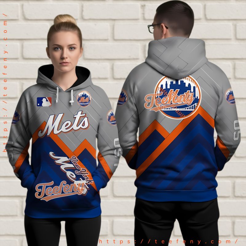 New York Mets Diamond Pattern 3D Hoodie Logo Baseball Fan