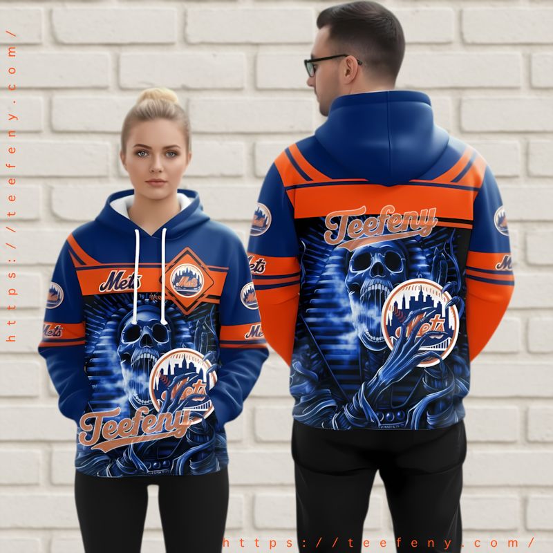 New York Mets Grim Reaper Skull 3D Hoodie Personalized Full Print
