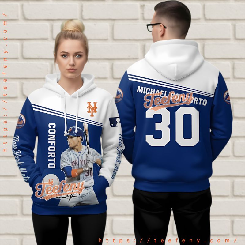 New York Mets Michael Conforto 3D Hoodie Player 30 White Blue