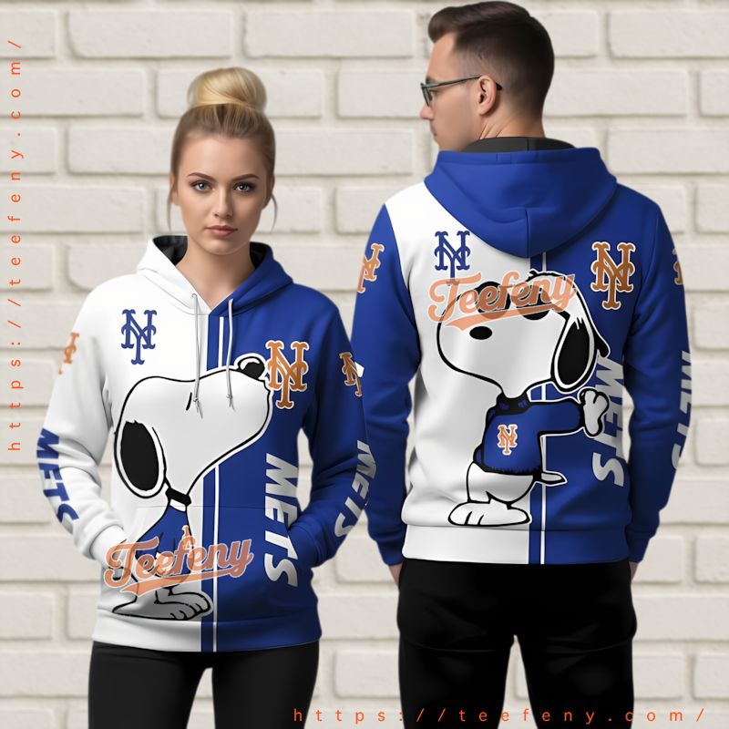 New York Mets Peanuts Snoopy Mascot 3D Pullover Hoodie