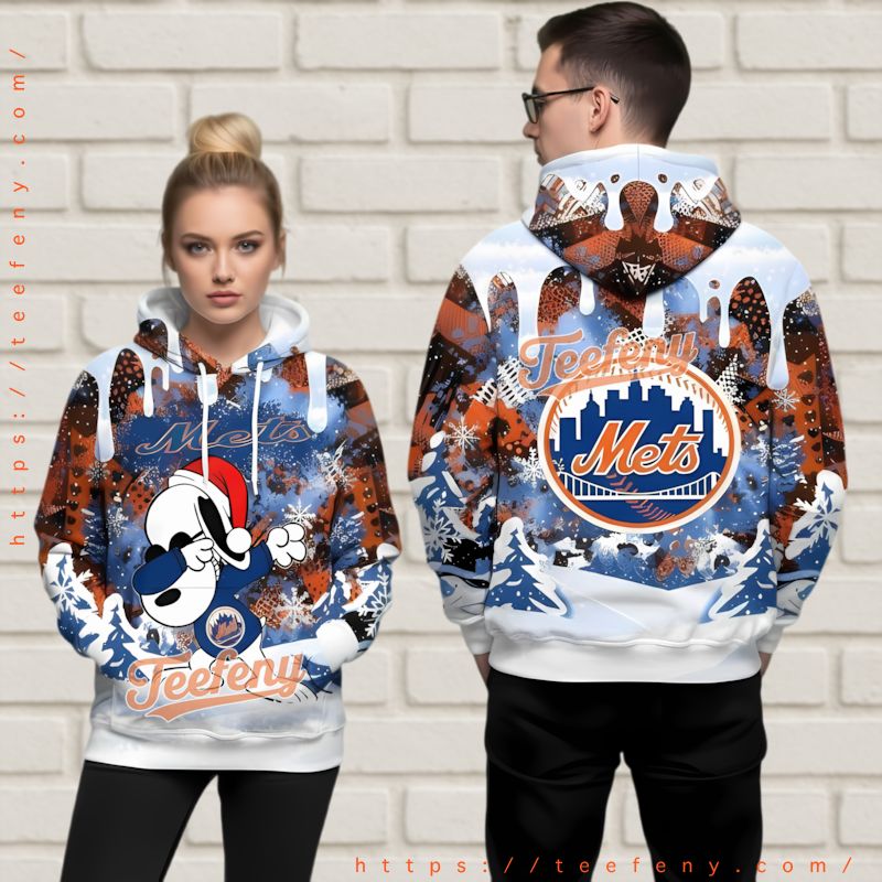 New York Mets Snoopy Dabbing Christmas Ugly 3D Pullover Hoodie