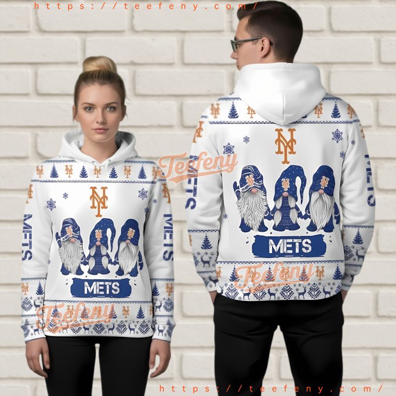 New York Mets Ugly Christmas Gnome 3D Hoodie Festive All Over Print