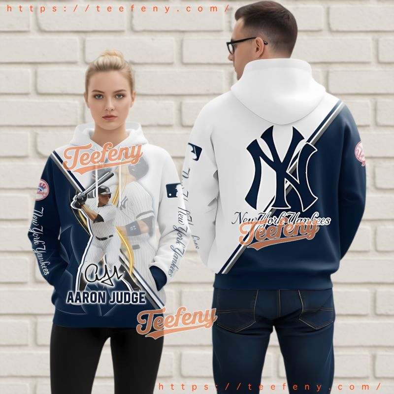 New York Yankees Aaron Judge 3D Hoodie Signature Baseball