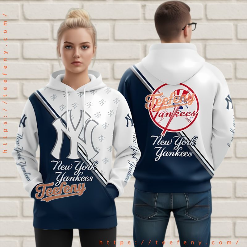 New York Yankees Bronx Bombers 3D Hoodie Navy White