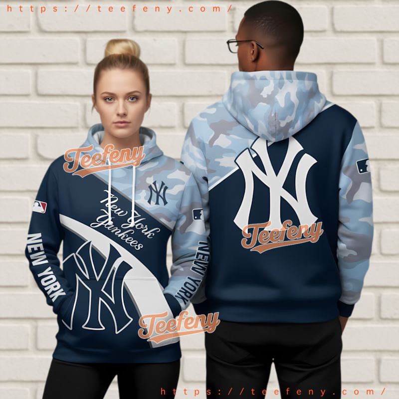 New York Yankees Camo Military 3D Hoodie Blue Style