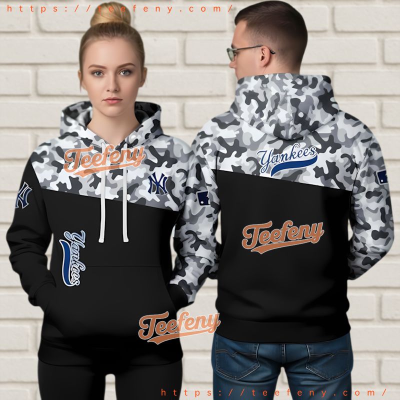 New York Yankees Camo Split 3D Hoodie Black White Baseball Fan Gear