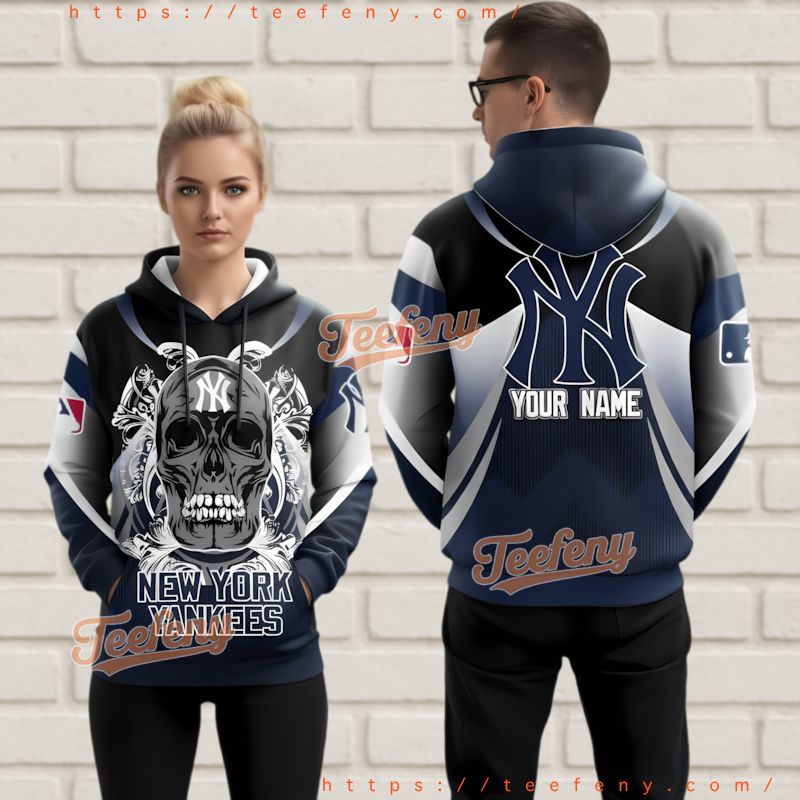 New York Yankees Gothic Skull 3D Hoodie Custom Name Gear