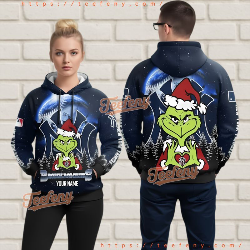 New York Yankees Grinch Santa Hat 3D Hoodie Custom Name