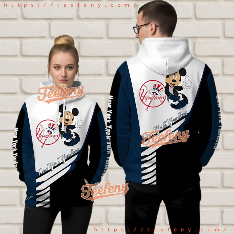 New York Yankees Mickey Mouse 3D Hoodie Blue White