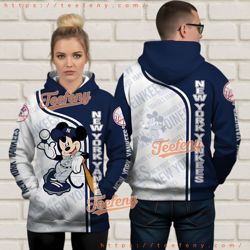 New York Yankees Mickey Mouse 3D Hoodie Navy White