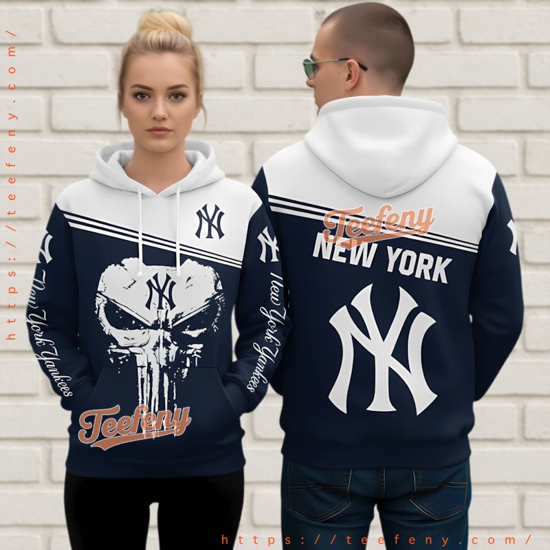 New York Yankees Punisher Logo 3D Hoodie Navy White Baseball