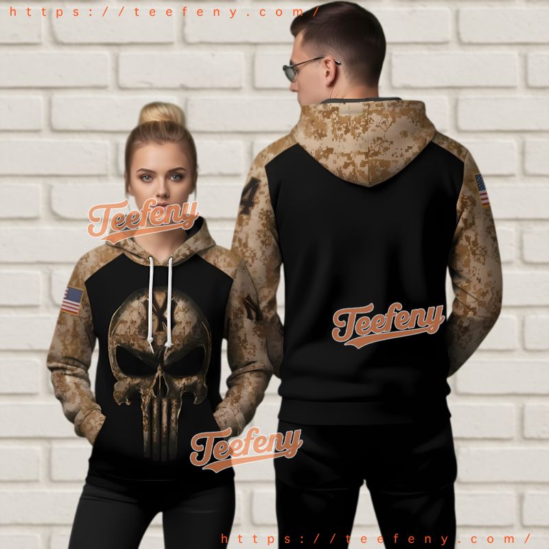 New York Yankees Punisher Skull 3D Hoodie Digital Camo Us Flag