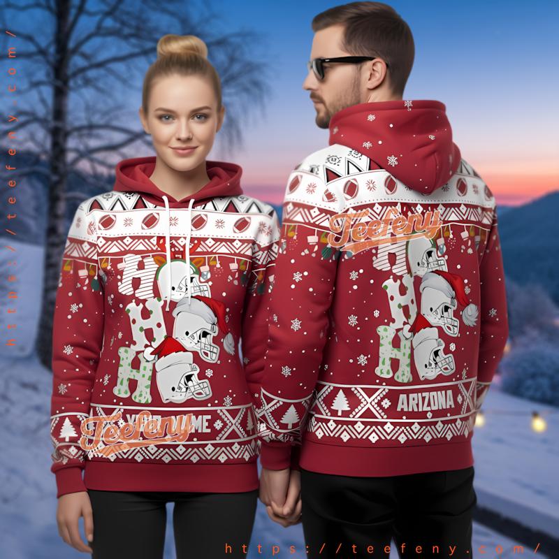 Personalized Arizona Cardinals Ugly Christmas Ho Ho Ho 3D Hoodie