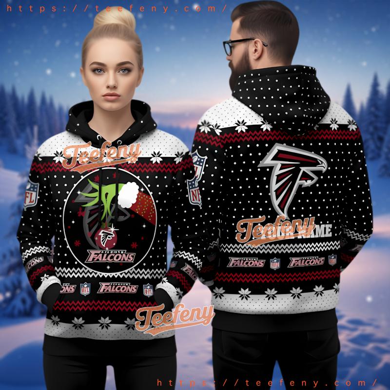 Personalized Atlanta Falcons Grinch Snowflake 3D Ugly Christmas Hoodie Apparel