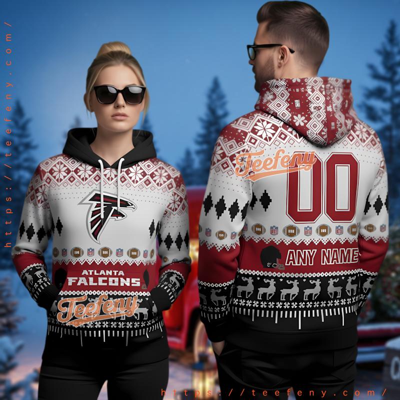 Personalized Atlanta Falcons Reindeer Pattern 3D Ugly Christmas Hoodie