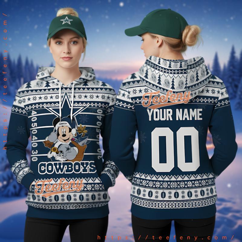 Personalized Dallas Cowboys Mickey Disney Christmas 3D Ugly Hoodie