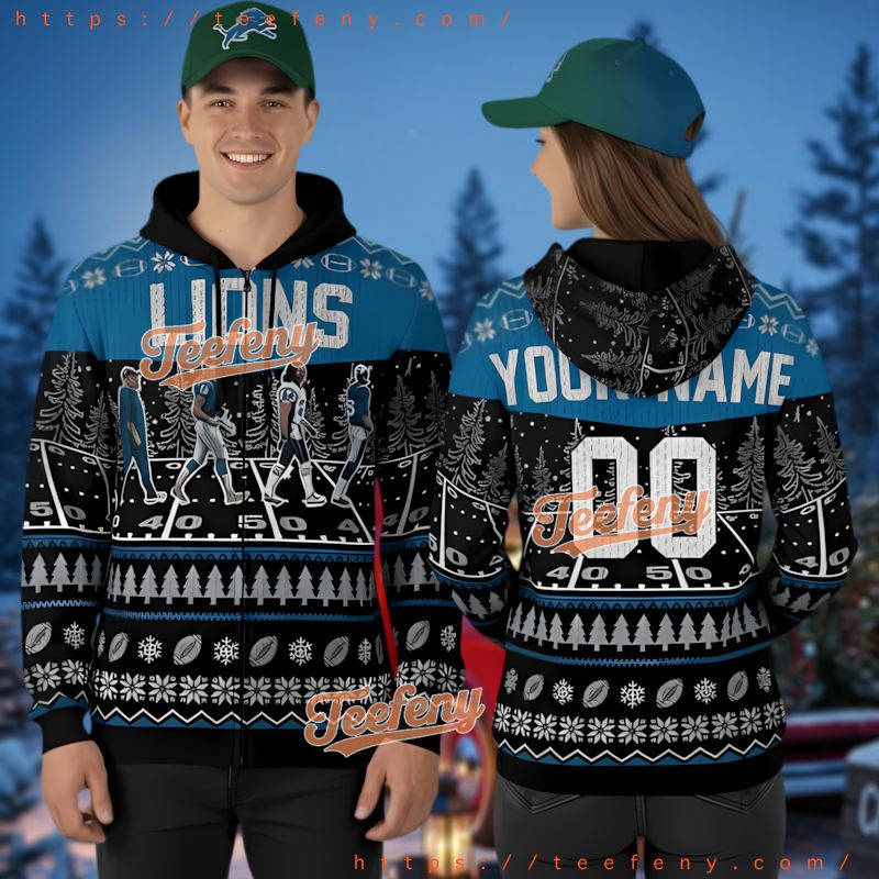 Personalized Detroit Lions Ugly Christmas 3D Zip Hoodie Game Day Personalized Detroit Lions Ugly Christmas 3D Zip Hoodie Game Day