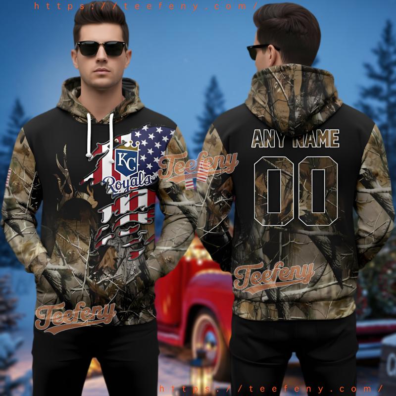 Personalized Kansas City Royals American Flag Hunting 3D Hoodie Youth Personalized Kansas City Royals American Flag Hunting 3D Hoodie Youth