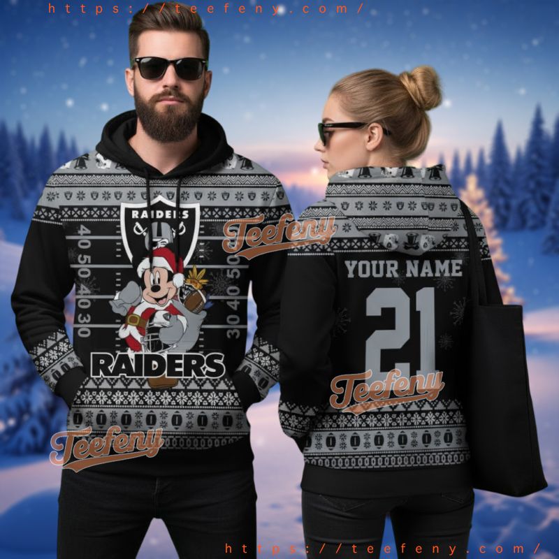 Personalized Las Vegas Raiders Mickey Mouse Football Ugly 3D Hoodie Personalized Las Vegas Raiders Mickey Mouse Football Ugly 3D Hoodie
