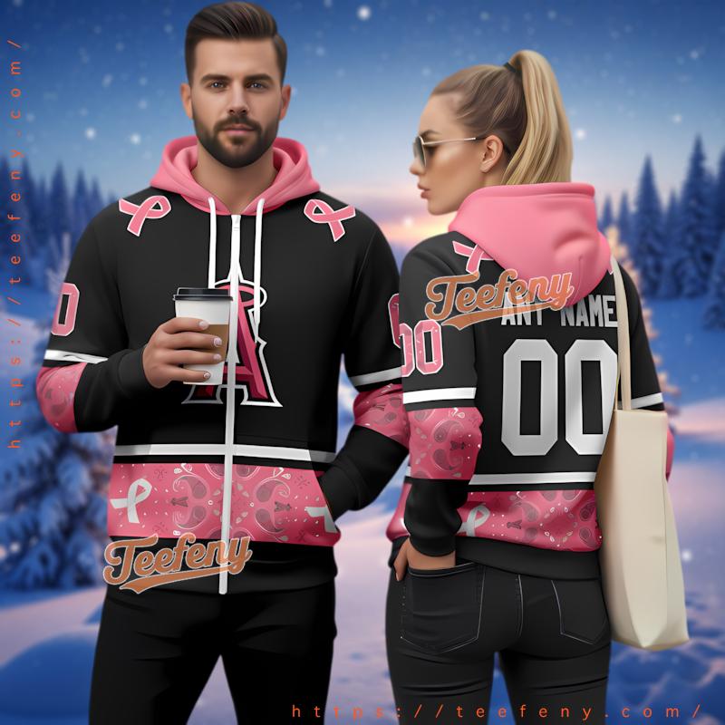 Personalized Los Angeles Angels Breast Cancer Awareness 3D Printed Hoodie Personalized Los Angeles Angels Breast Cancer Awareness 3D Printed Hoodie