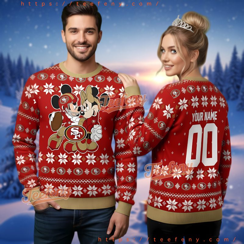 Personalized San Francisco 49Ers Mickey Minnie Ugly Christmas Sweater